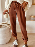 Casual corduroy drawstring pants for women with relaxed fit and soft texture from NEWYORKLISTED STYLE COLLECTION