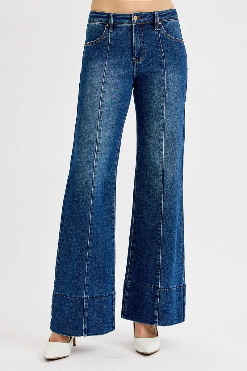 NEWYORKLISTED STYLE COLLECTION: Risen Tummy Control Mid Rise Ankle Wide Flare Jeans