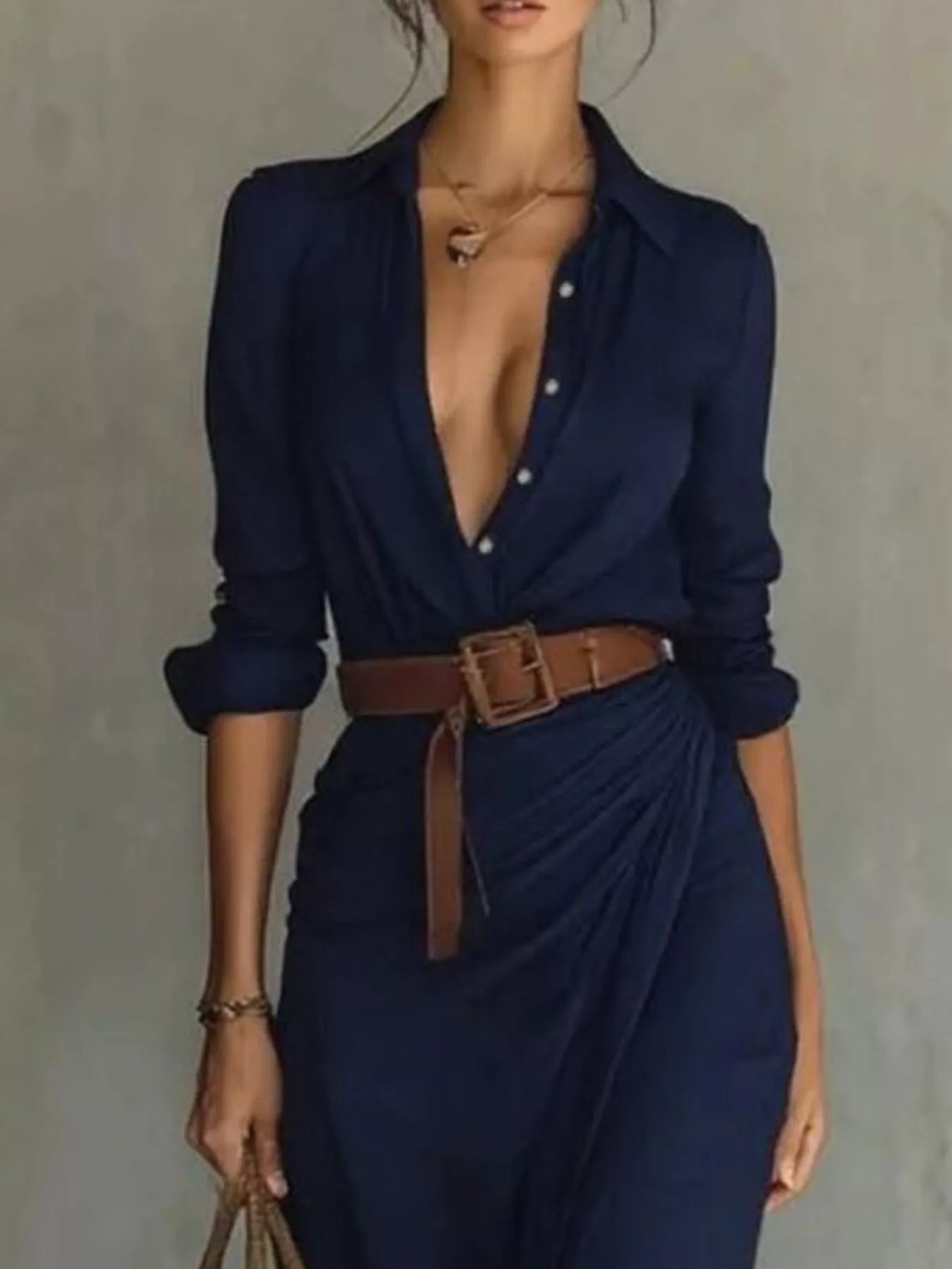 Ruched long sleeve maxi dress in Navy NEWYORKLISTED STYLE COLLECTION