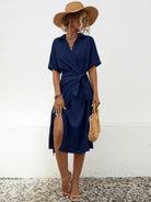 NEWYORKLISTED STYLE COLLECTION: Waist-Tie Short Sleeve Midi Dress