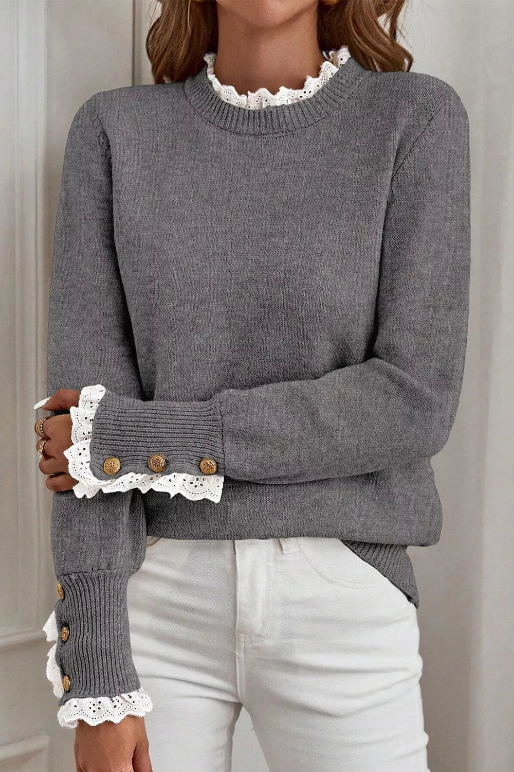 Women’s lace trim mock neck sweater in NEWYORKLISTED STYLE COLLECTION