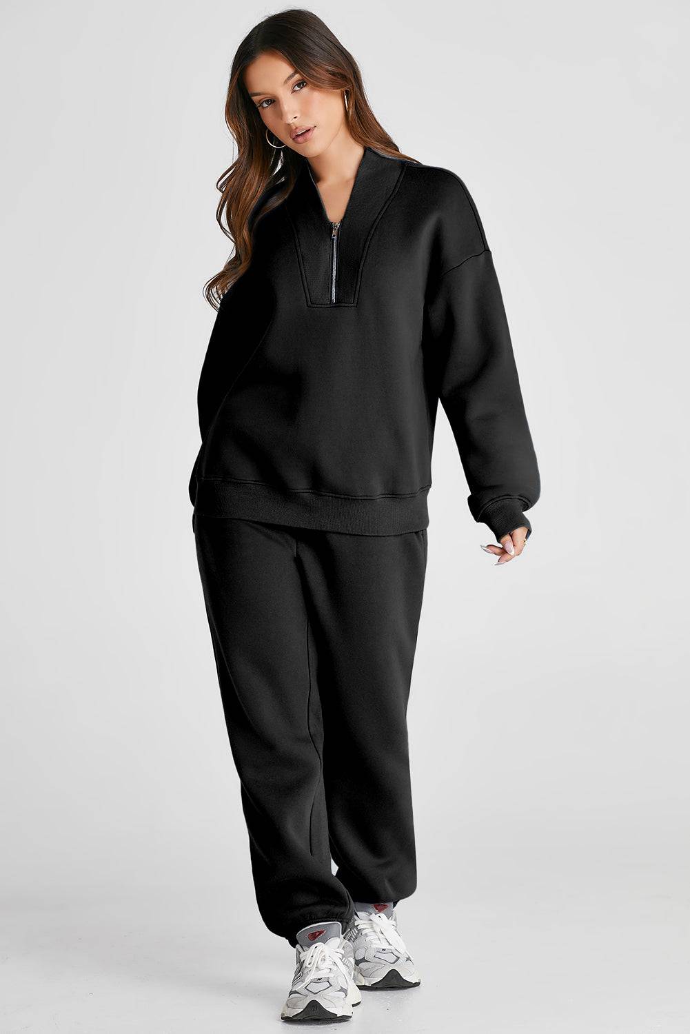 Quarter Zip Long Sleeve Top and Pants Set - NEWYORKLISTED