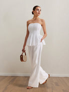 NEWYORKLISTED STYLE COLLECTION: Strapless Peplum Top and Wide-Leg Pant Set in Luxe Rayon