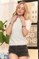 ADORA Fuzzy Mock Neck Short Sleeve Sweater - NEWYORKLISTED