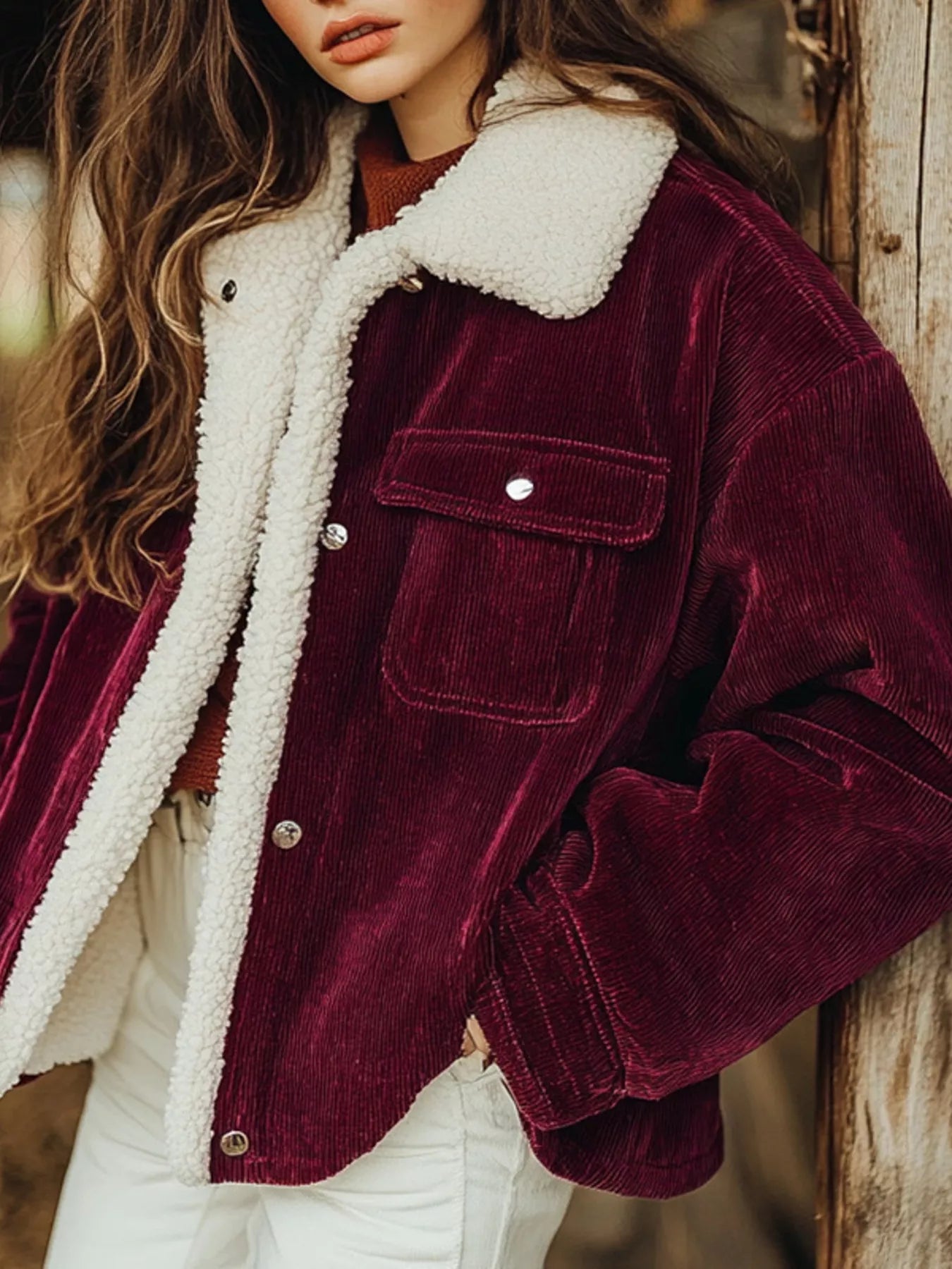 NEWYORKLISTED STYLE COLLECTION – Sherpa Collar Corduroy Button-Up Jacket | Cozy Lined Corduroy Coat with Pockets | Vintage Fall/Winter Style