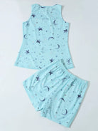 NEWYORKLISTED Intimate Apparel: Light blue pajama set with star and moon pattern on a white background