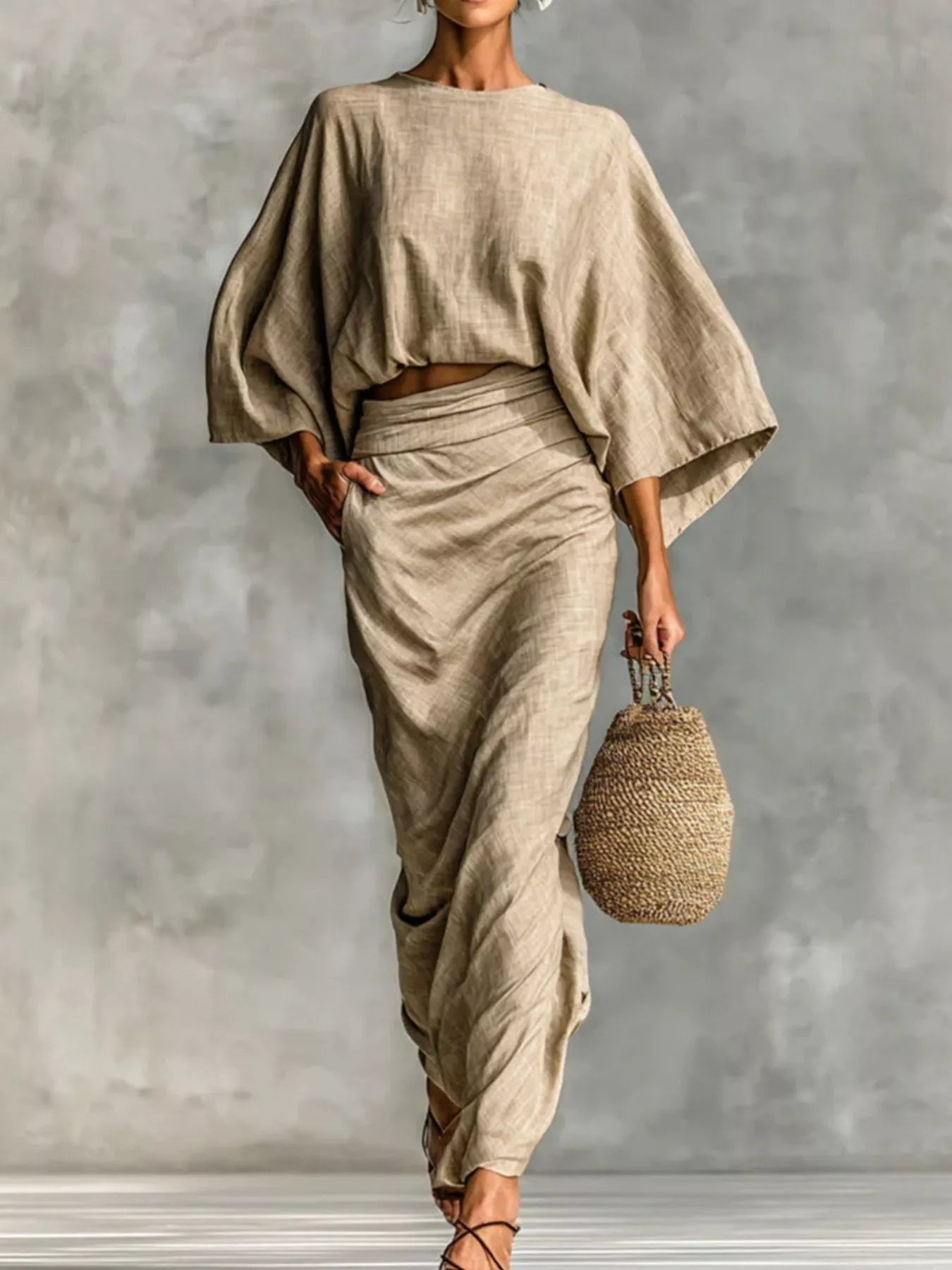 NEWYORKLISTED STYLE COLLECTION: kimono sleeve top and ruched skirt set