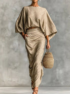 NEWYORKLISTED STYLE COLLECTION: kimono sleeve top and ruched skirt set