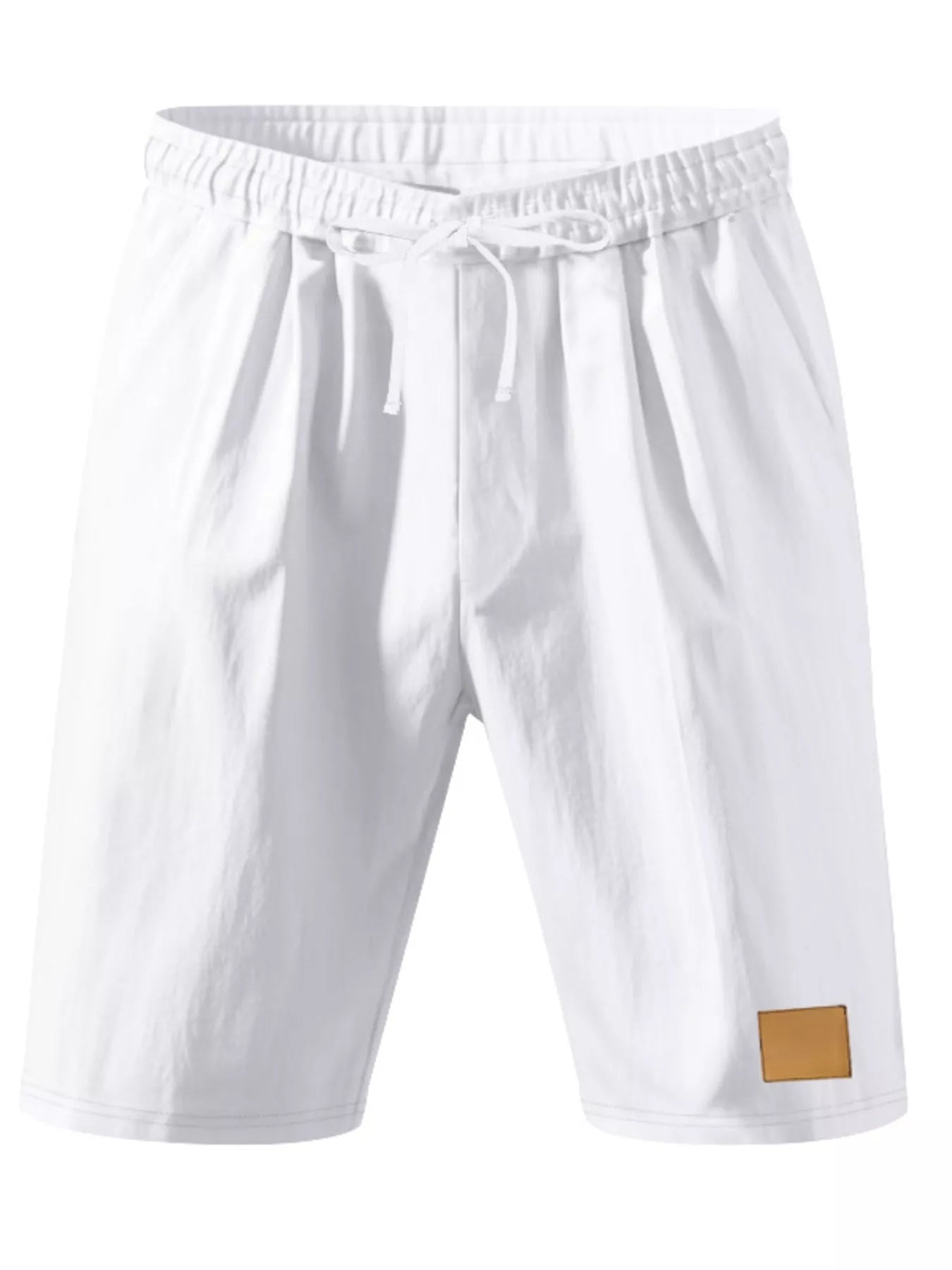 NEWYORKLISTED ATLAS MEN'S COLLECTION: White shorts with a brown patch on a white background