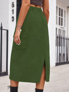 Slit Buttoned Denim Skirt with Pockets - NEWYORKLISTED