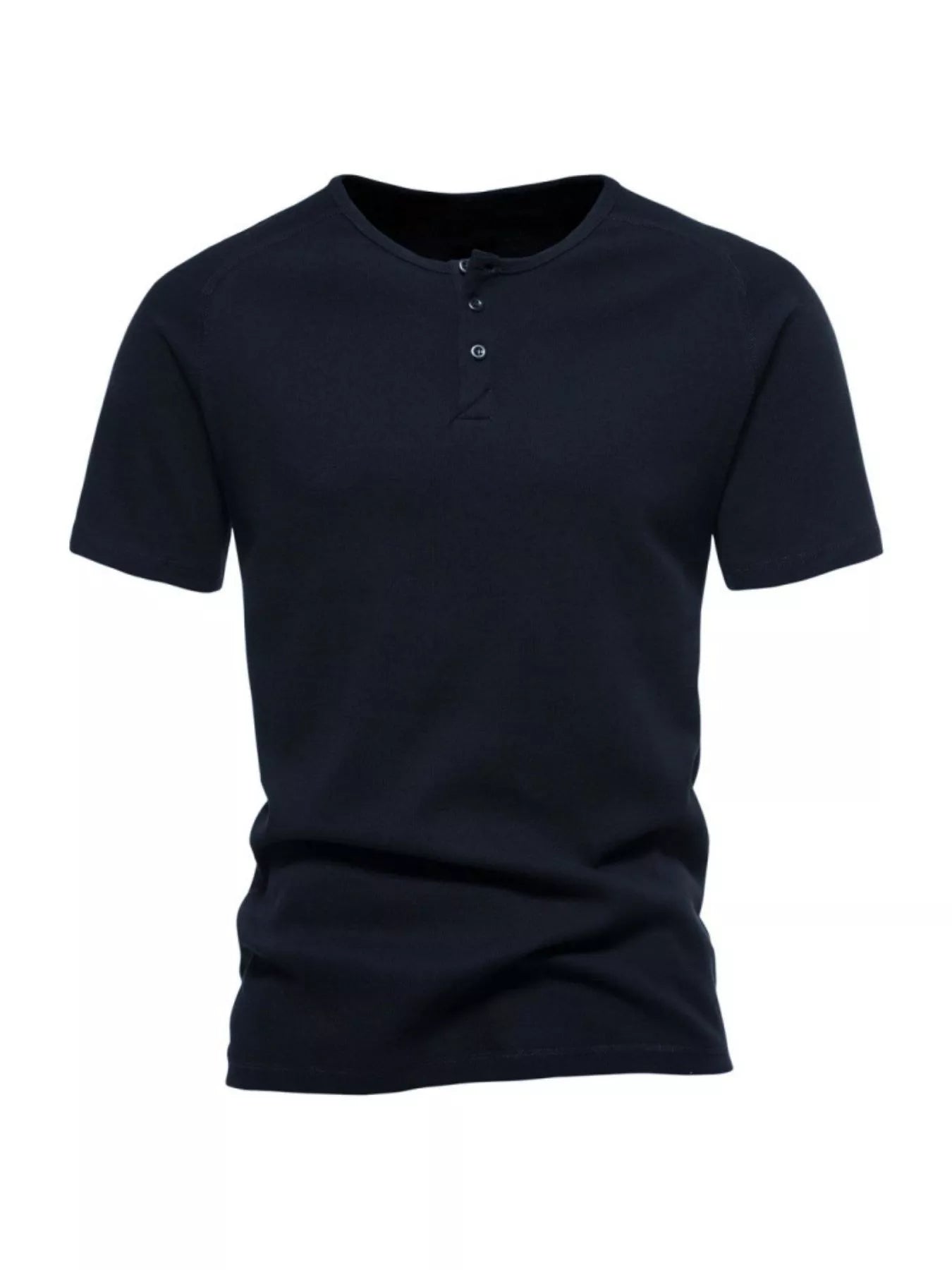 NEWYORKLISTED ATLAS MEN'S COLLECTION: Black short-sleeve henley shirt on a white background
