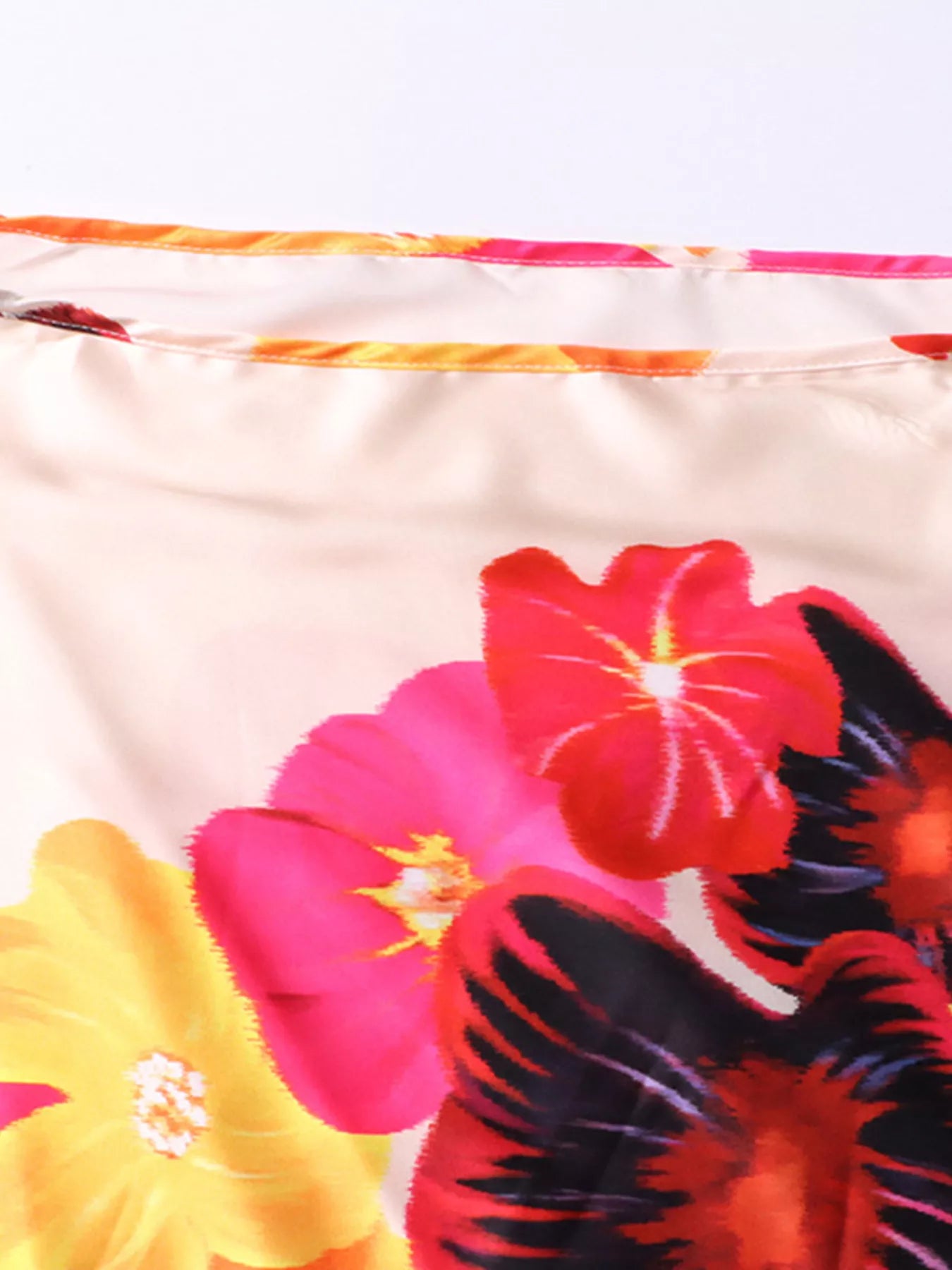 NEWYORKLSITED STYLE COLLECTION: Close-up of a colorful fabric with floral patterns on a white background