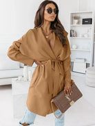 NEWYORKLISTED STYLE COLLECTION: Tie-Waist Long Sleeve Outerwear Coat — Elegant Belted Layering Jacket