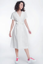 White Poplin Shirt Dress With Belt and Short Sleeve - NEWYORKLISTED