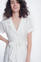 White Poplin Shirt Dress With Belt and Short Sleeve - NEWYORKLISTED